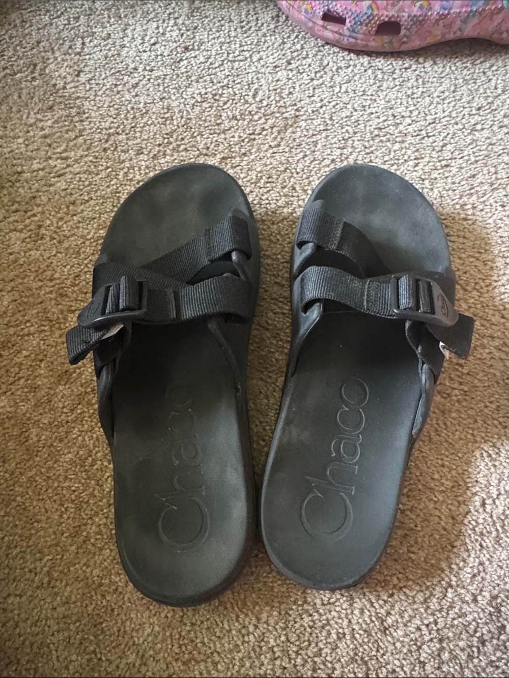 Chaco Black Slide Sandals with Adjustable Webbing